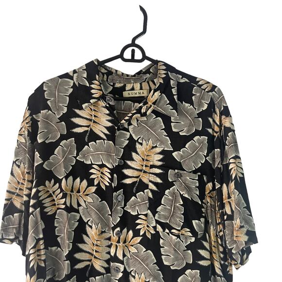 Summa Men's Size Large Rayon Hawaiian Green Black Button‎ Up - Picture 2 of 7